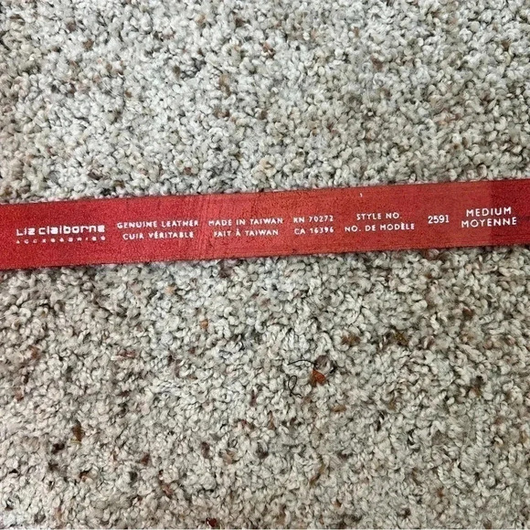Liz Claiborne Vintage Red Leather Belt with Solid Brass Silver Brushed Buckle - Picture 11 of 16
